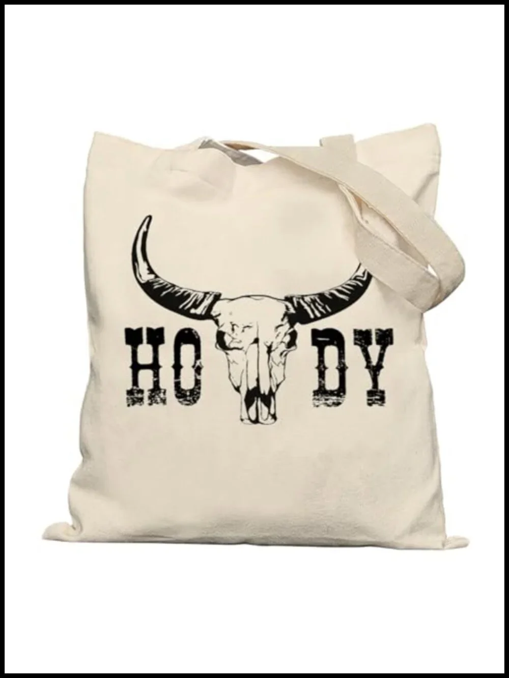 Canvas Tote Bag with Western Skull Print, Reusable Shopping Bag with Inner
